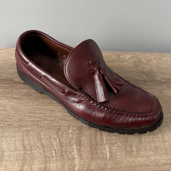 Russell Moccasin Shoes Mens Size 8 D Burgundy Tassel Loafers Vibram Made in USA - Picture 1 of 11